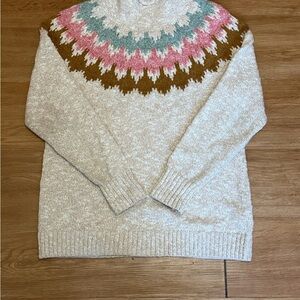 L.L. Bean Cream Sweater with Pink and Brown Accents